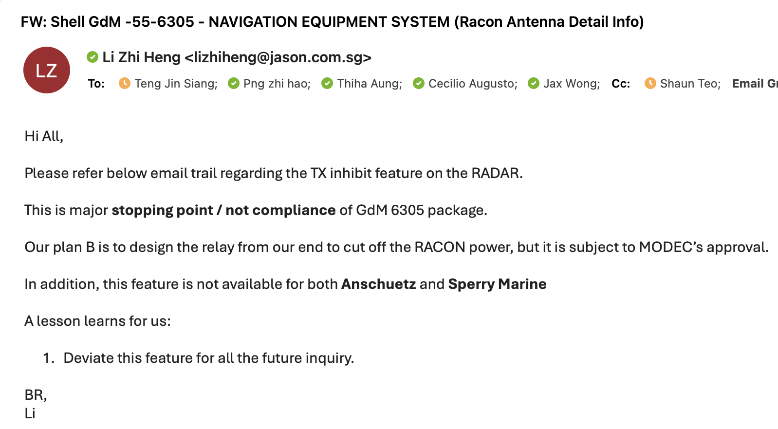 TX inhibit feature on radar